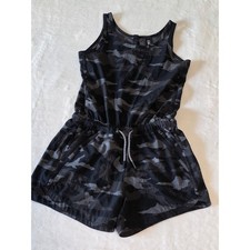 Athleta Girl Camo Print Romper Gray Black Sleeveless Drawstring Waist M 8-10