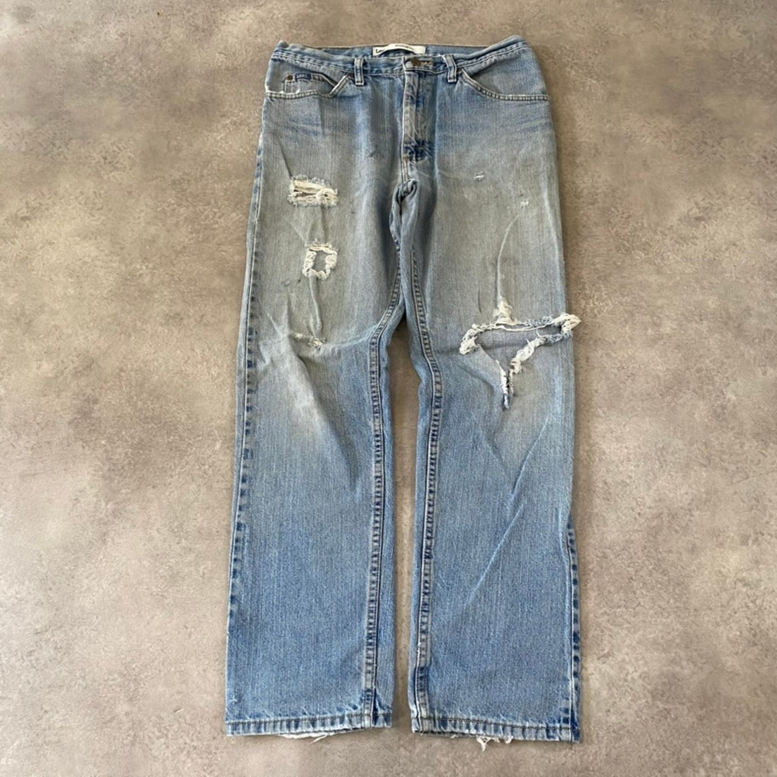 Lee Jeans Womens 33" Y2K Regular Fit Distressed Denim Trousers, Washed Blue