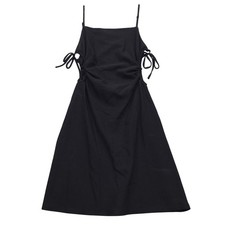 GB Black Midi Cami Dress w Adjustable Aide Ruching & Tie Straps Women XS