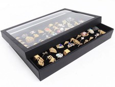 Jewelry Ring Display Organizer 100-Slots Tray Holder Earrings Black Box Case