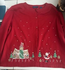 Karen Scott Red Christmas Cardigan Xl Vintage