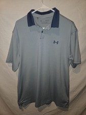 Under Armour Performance Men's Blue Striped Polo Shirt Short Sleeve Size L