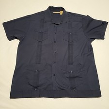 Havanera Co Men's Large Navy Guayabera Button Up Short Sleeve Shirt
