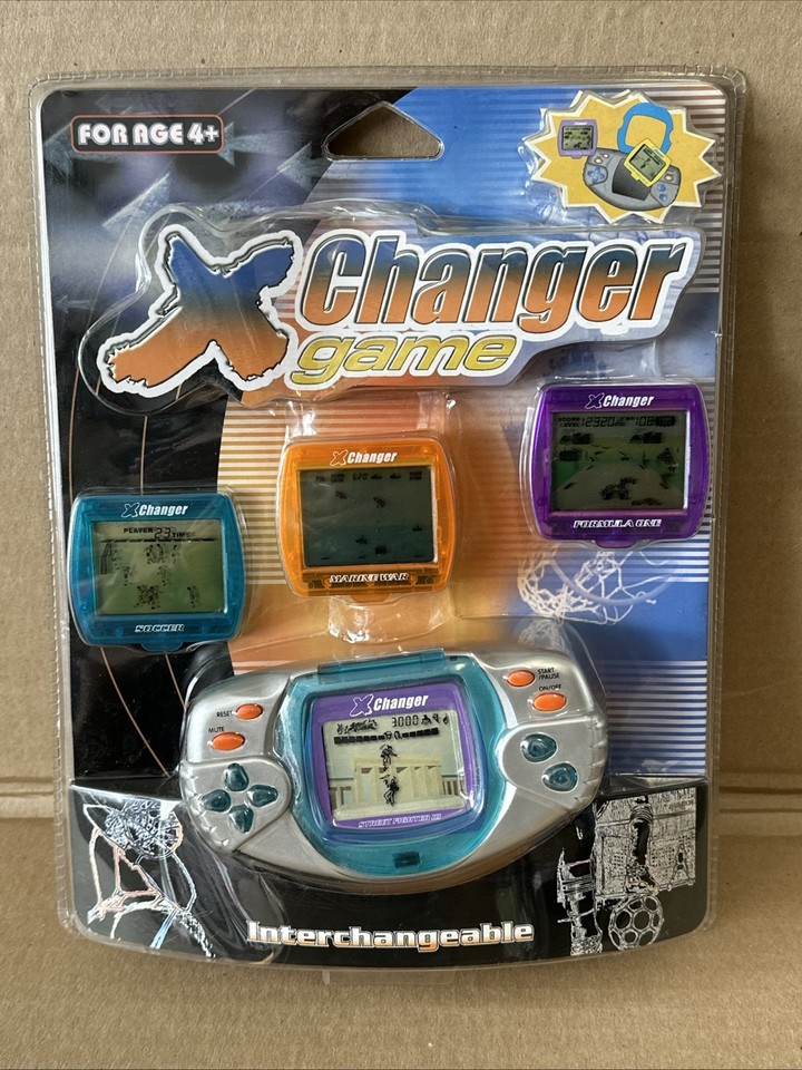 New Vintage X-Changer Handheld LCD Electronic Game Console And Games NOS