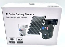 New Pan Tilt IP66 Waterproof AI Solar Battery Camera w/ Night Vision - Black