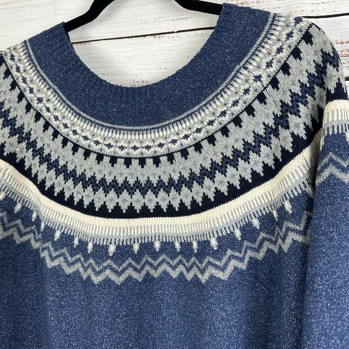 Wetterfester Damenpullover Vintage dunkelblau FairIsle Rundhals Pullover XXL - Bild 2 von 5