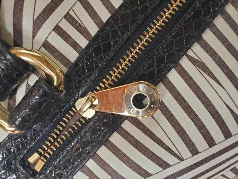 Henri Bendel West 57th Stripe Brown White Weekender Duffel Tote Bag Good Cond - Image 4 of 4