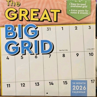 New The Great Big Grid 16-month Wall Calendar 2026 Extra Space For Notes & Event