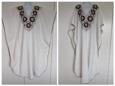 Vintage Yolanda Originales Mexican Caftan Dress Embroidered White Gown 70s white