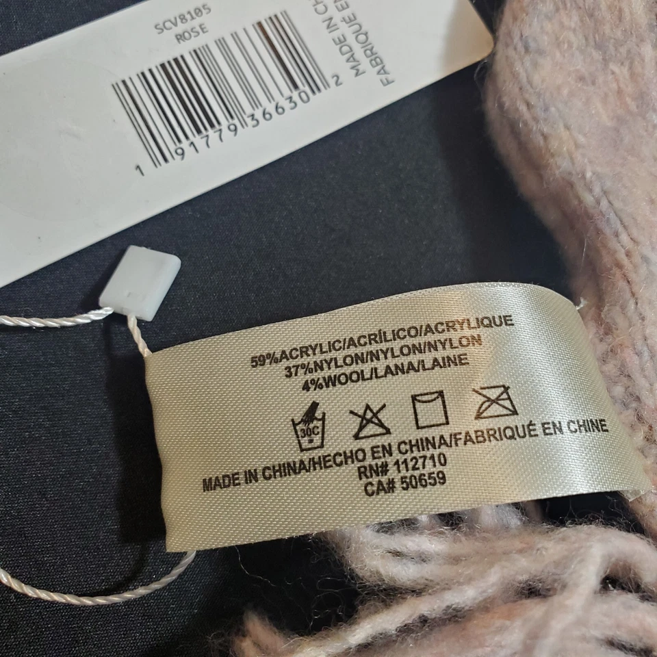 NWT Simply Noelle Light Pink Cable Knit Scarf, Fringe - Thin/lightweight 60"   - Image 4 of 4