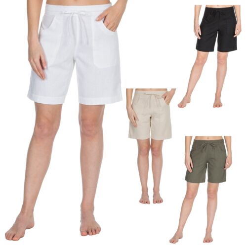 Pantalones cortos de verano ligeros de mezcla de lino cintura elástica talla 10 a 18  - Imagen 1 de 6