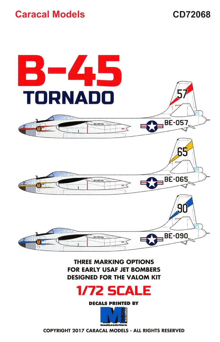 Caracal decals 1/72 CD72068 - B-45 Tornado for the Valom kit Caracal decals 1/72 CD72068 - B-45 Tornado for the Valom kit