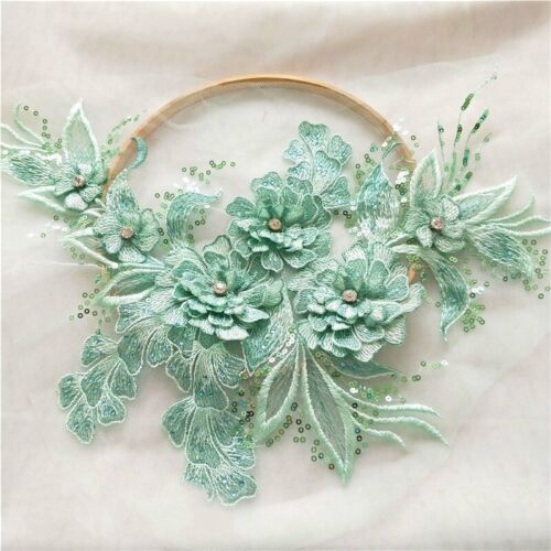 Embroidery Lace Applique 3D Sequin Patch DIY Wedding Dress Sewing Trimming Craft - Picture 22 of 22