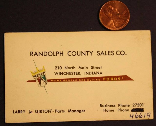 1950s Era Winchester,Indiana Randolph County Ford Car