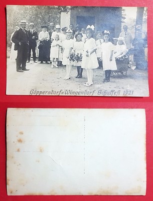 Occasion photo postcard Göppersdorf Wingendorf 1921 school party with children (25189