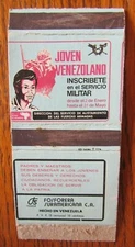 FOREIGN MILITARY MATCHBOOK COVER: VENEZUELA ARMY EMPTY MATCHCOVER -G9