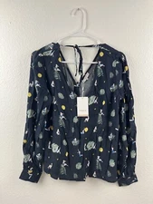 FRNCH Navy Pinup Girl Clarine Button Back Top S New