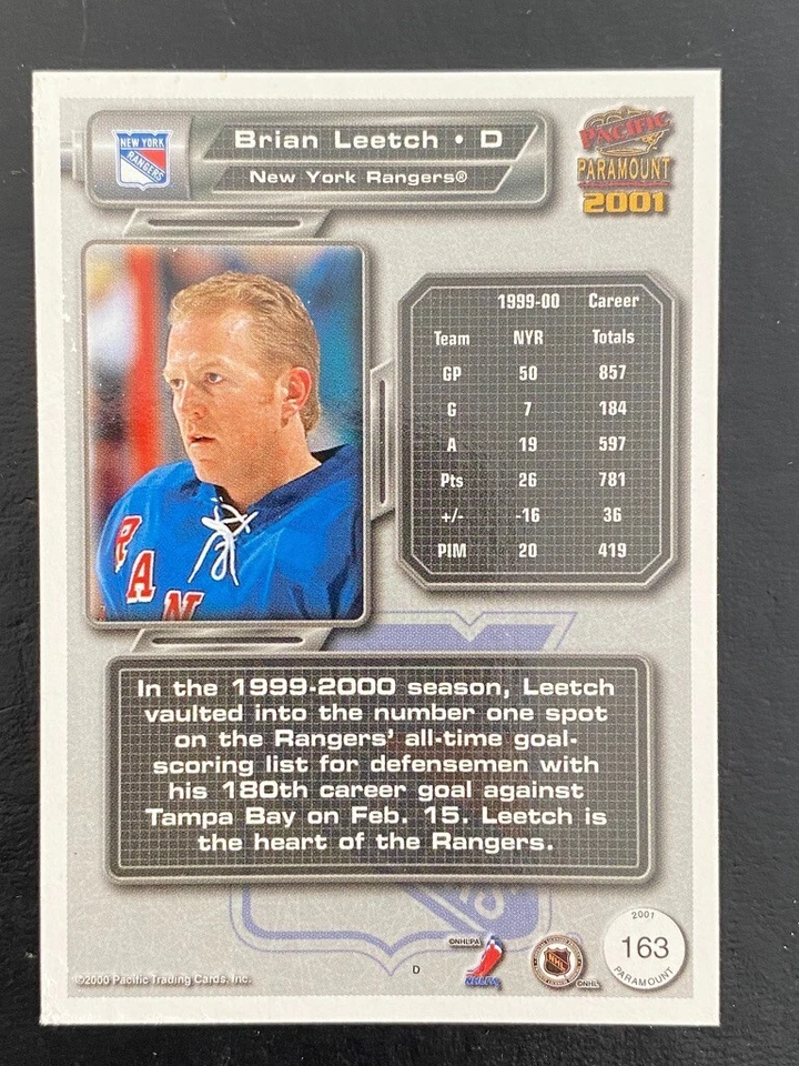Brian Leetch 2000-01 Pacific Paramount 2001 #163 New York Rangers - Image 2 of 2