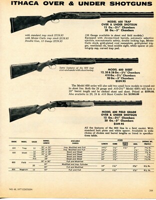 1977 Print Ad of Ithaca Model 600 Trap Field Skeet O&U Over & Under ...