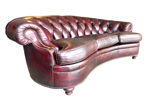 Chesterfield Burgandy Tufted Leather Sofa by Hancock & Moore - Picture 2 of 10