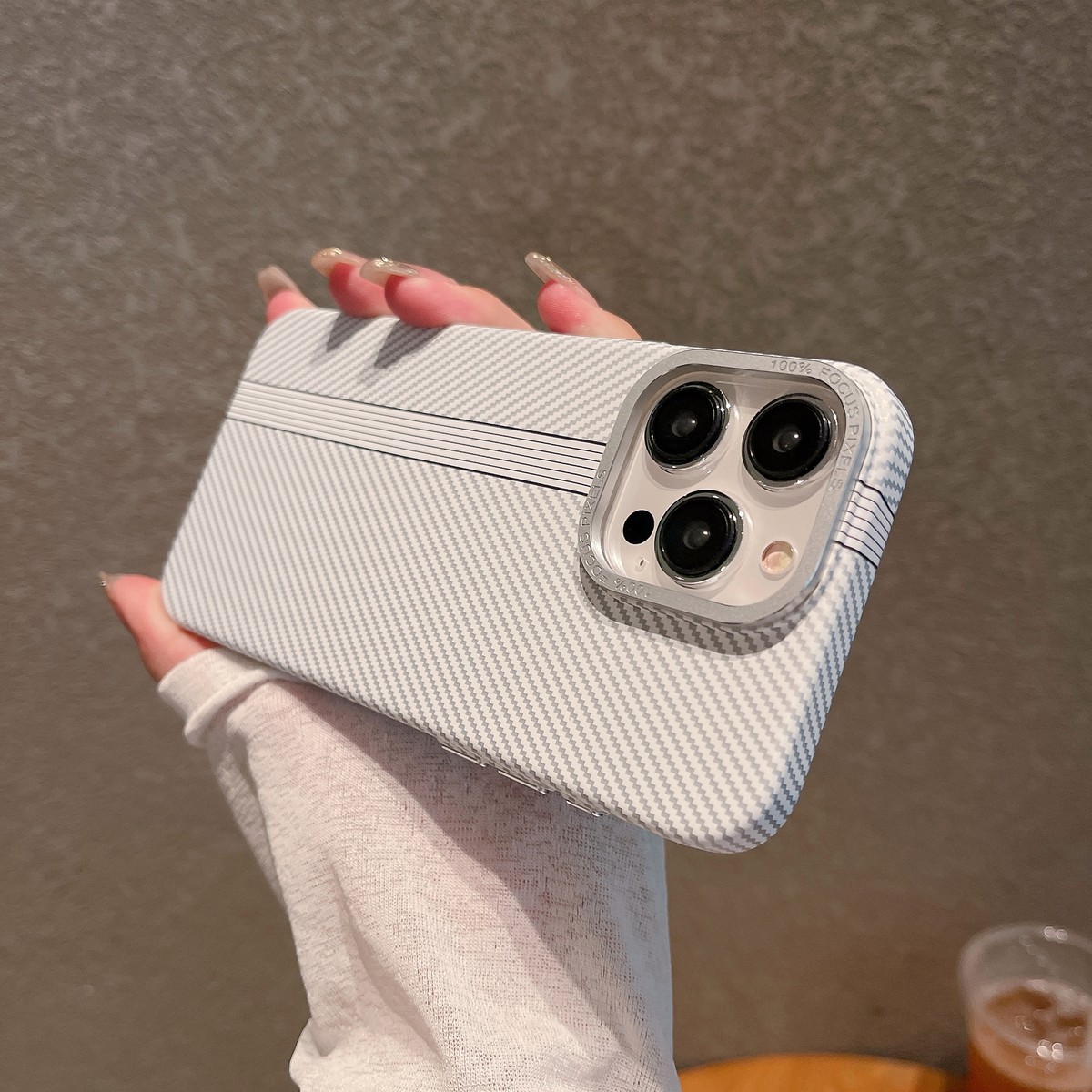 Coque De Protection Rigide Pour IPhone 12 à 15 Pro Max - Design Fibre De Carbone, Anti-choc, Brillante