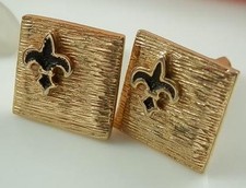 Nice Vintage 1950s-60s Black Enamel Fleur-de-Lis Cuff Links Patented 436S4