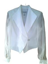 j.r. nites by caliendo, Vintage White Blouse Shear Sleeves Rhinestone Button