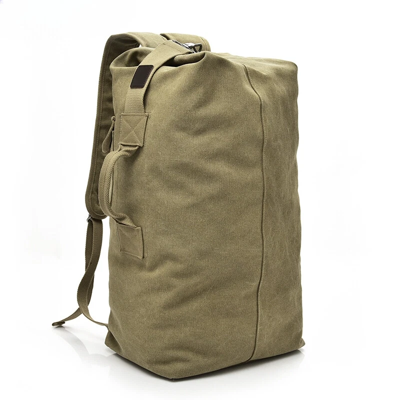 Mens Travel Backpack High-capacity Mountaineering Bag Canvas Bucket Shoulder Bag