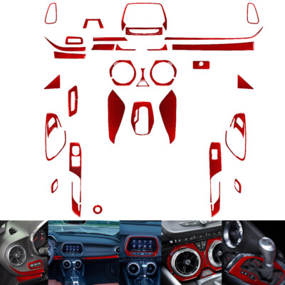 35pcs For Camaro 2016-18 Red Carbon Fiber Full Kits Interior Trim