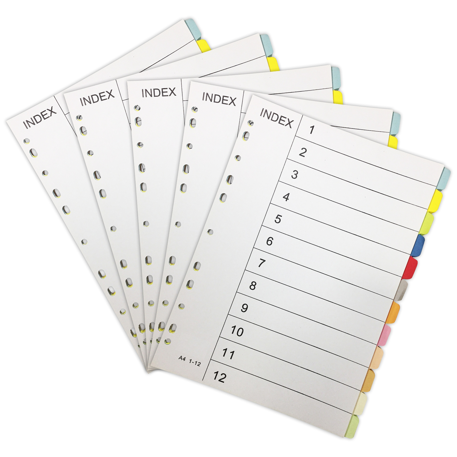 5sets A4 Home File Divider School Tabs 12 Part 11 Holes Punched Office