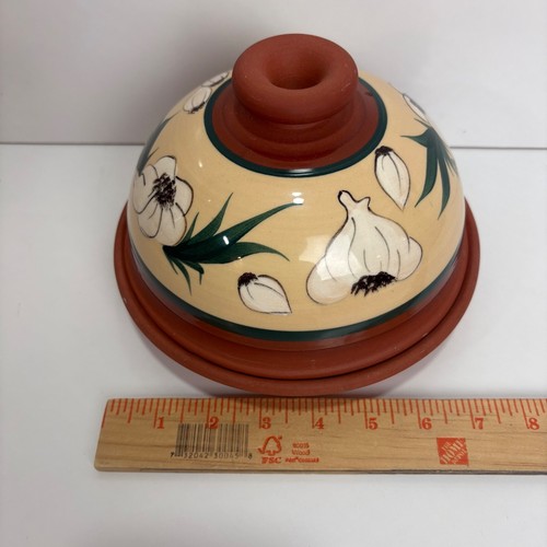 Vintage Hand-Painted Terracotta Garlic Keeper Baker Tagine 7.5” - Picture 6 of 7