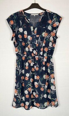 Daniel Rainn Dress Womens Small Green Floral Elastic Waist Short Cap Sleeves