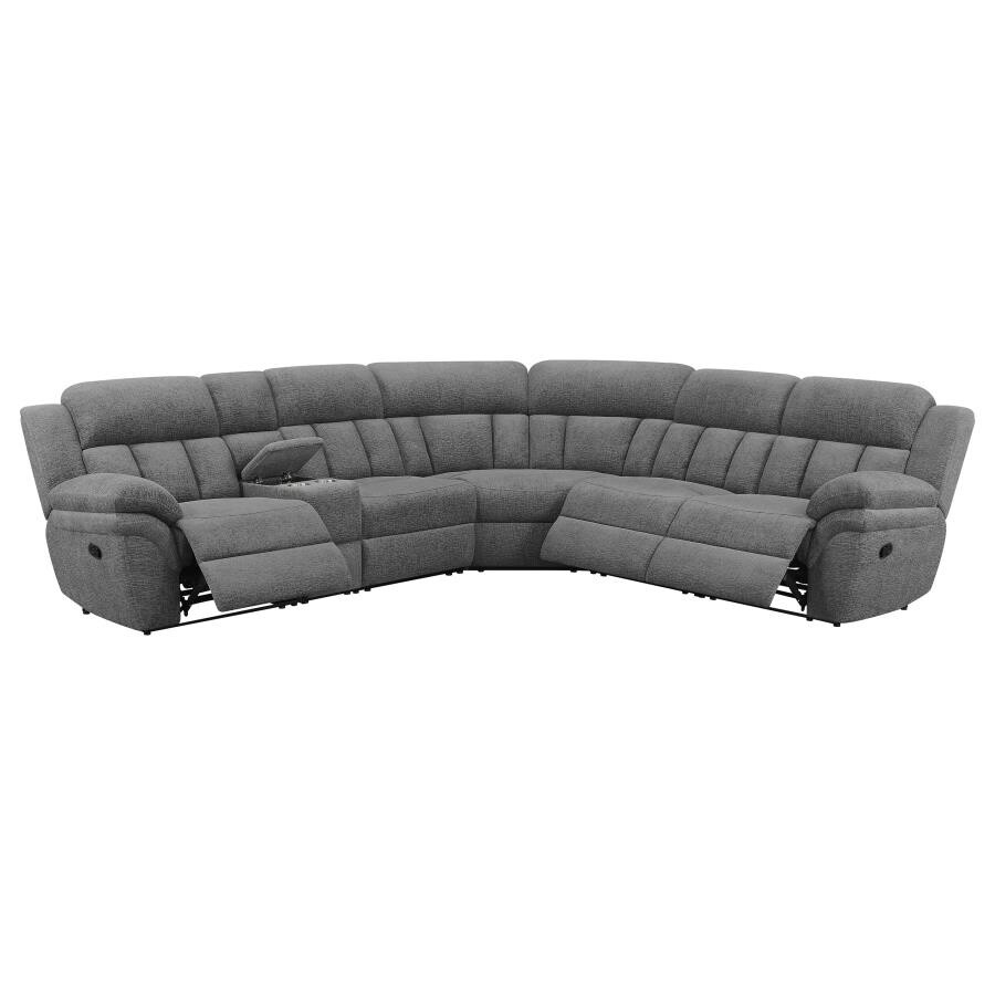 Dark Grey Chenille Power Reclining Wall Hugger Sectional Sofa with Console-image