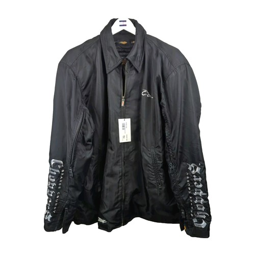 VTG Mens Motorcycle Jacket Black XL Orange County Chopper Padded Embroidered