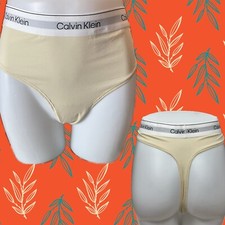Calvin Klein 3X Beige Stone Cotton Naturals Logo Waistband Thong Panties