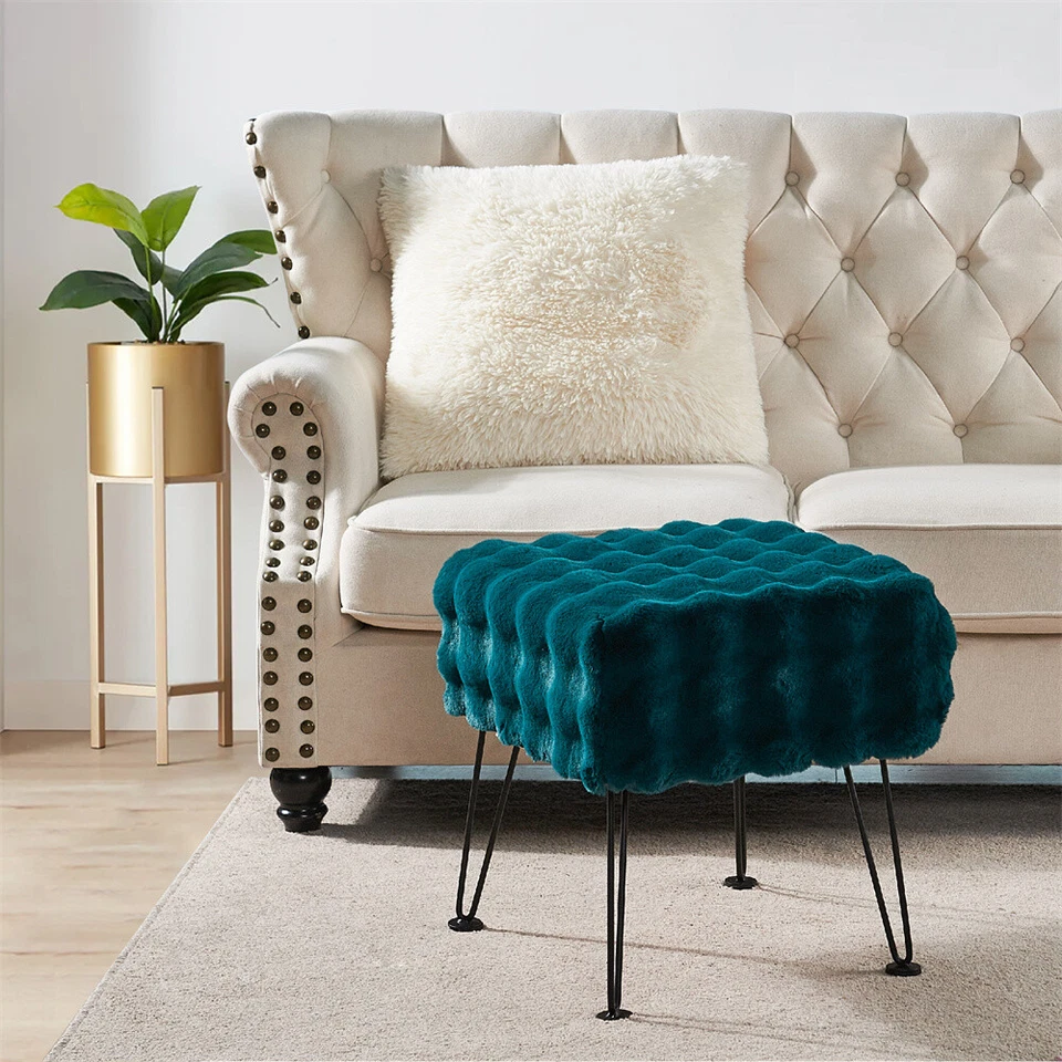17" Soft Faux Fur Bubble Ottoman Stool Fuzzy Entryway Bench Seat for Living Room - Image 4 of 4