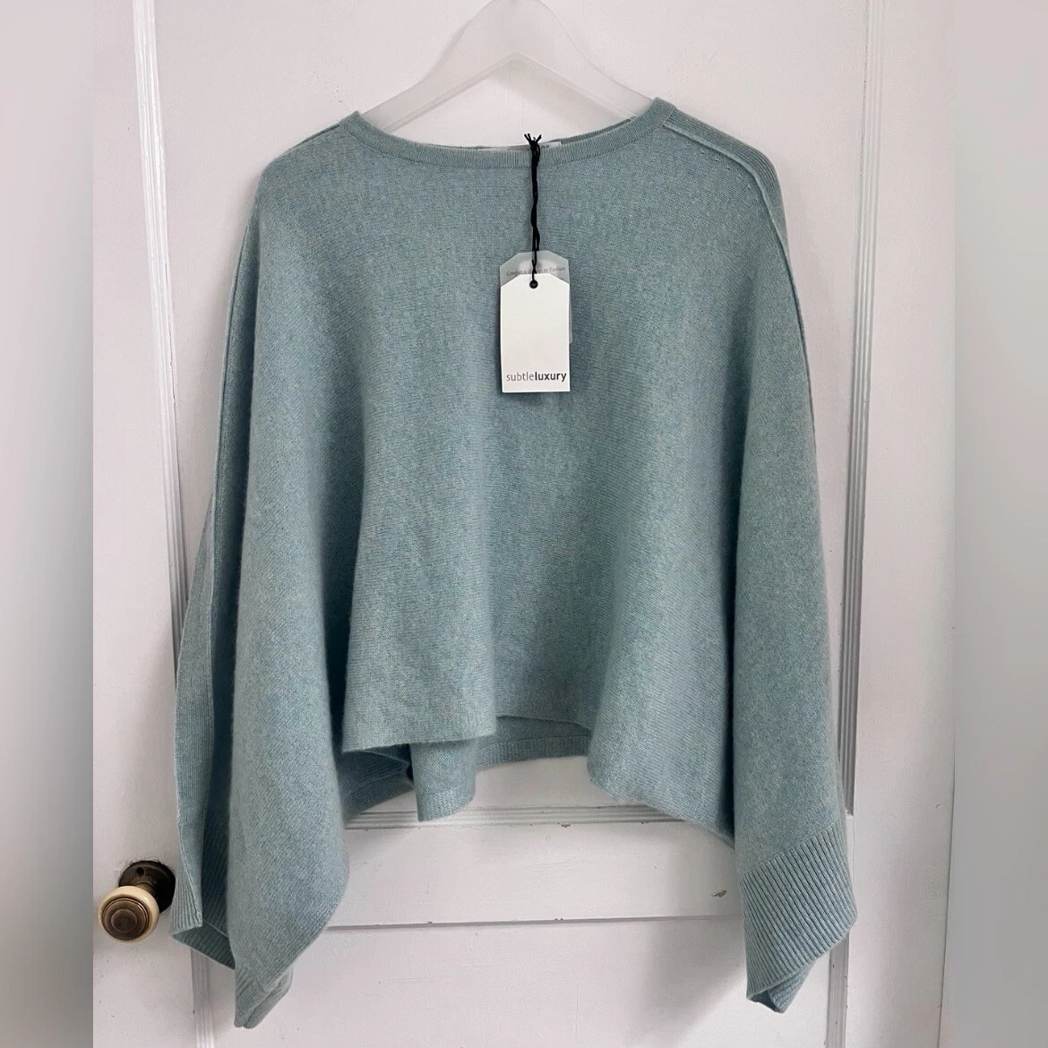 Subtle Luxury 100% Cashmere Blue Poncho Pullover One Size $298