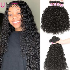 UNice Brazilian Water Wave Human Hair Extensions 4 Bundles Wet Wavy Weave Curly
