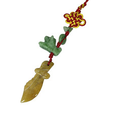 Hand Carved Natural Jade Chinese Zodiac Dog Pendant Knotted CellPhone Car Charm