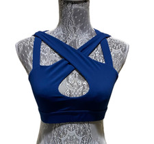 Womens Blue Crisscross Strap Pullover Activewear Sports Bra Size Small Top