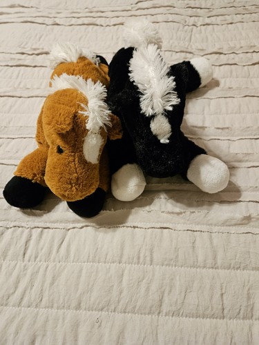 2- B J Toy Horses: One Black The Other Brown Very Soft Plush / Stuffed Animal
