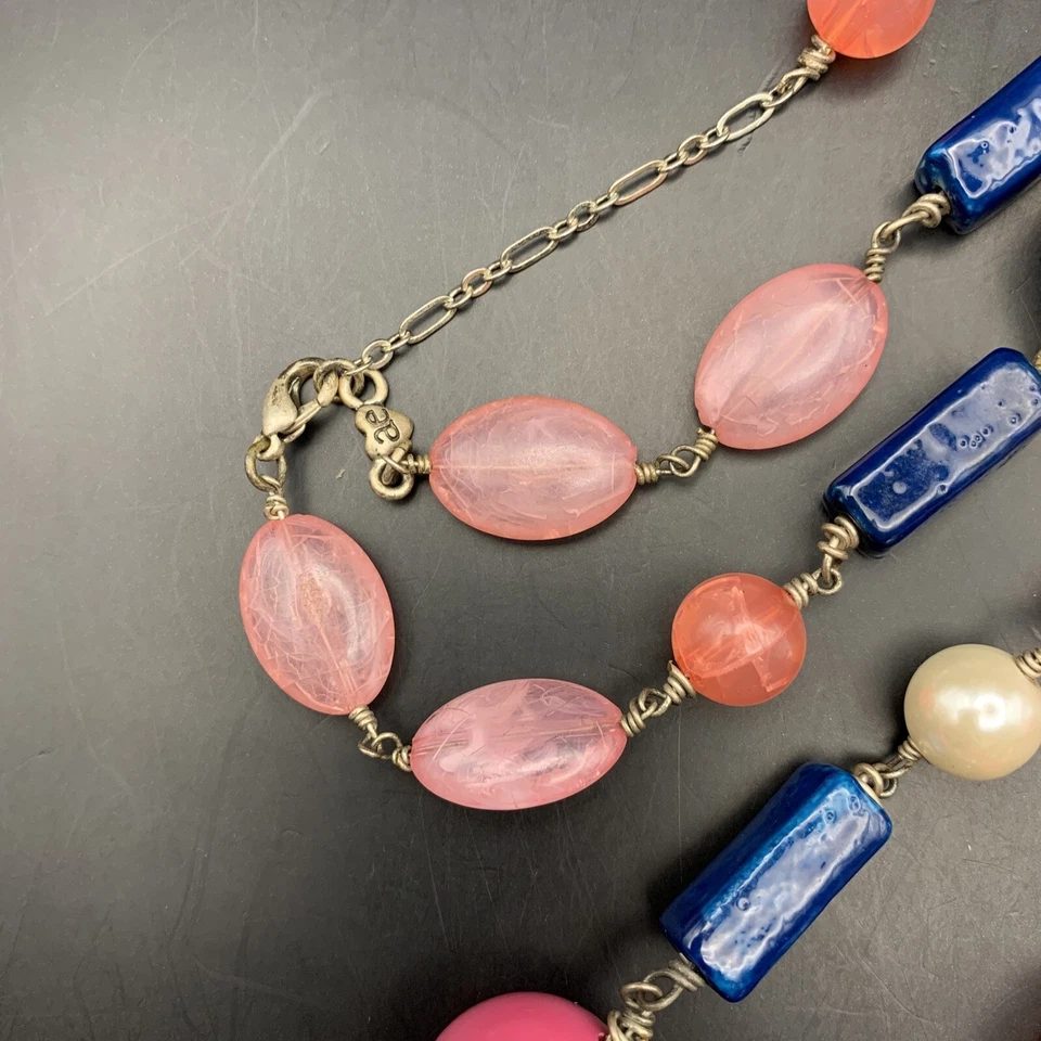 Collar Grueso Águila Americana Rosa Azul Colorido Audaz Acrílico Madera Imitación Perla Foto 4 de 4