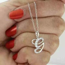 0.50 Ct Real Moissanite Initial Letter "G" Pendant 14K White Gold Plated Silver