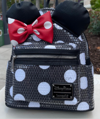 Disney Parks Paris Minnie Mouse black white stripe polkadot backpack Disney Parks Paris MINNIE MOUSE BACKPACK Purse Black White  main image 2