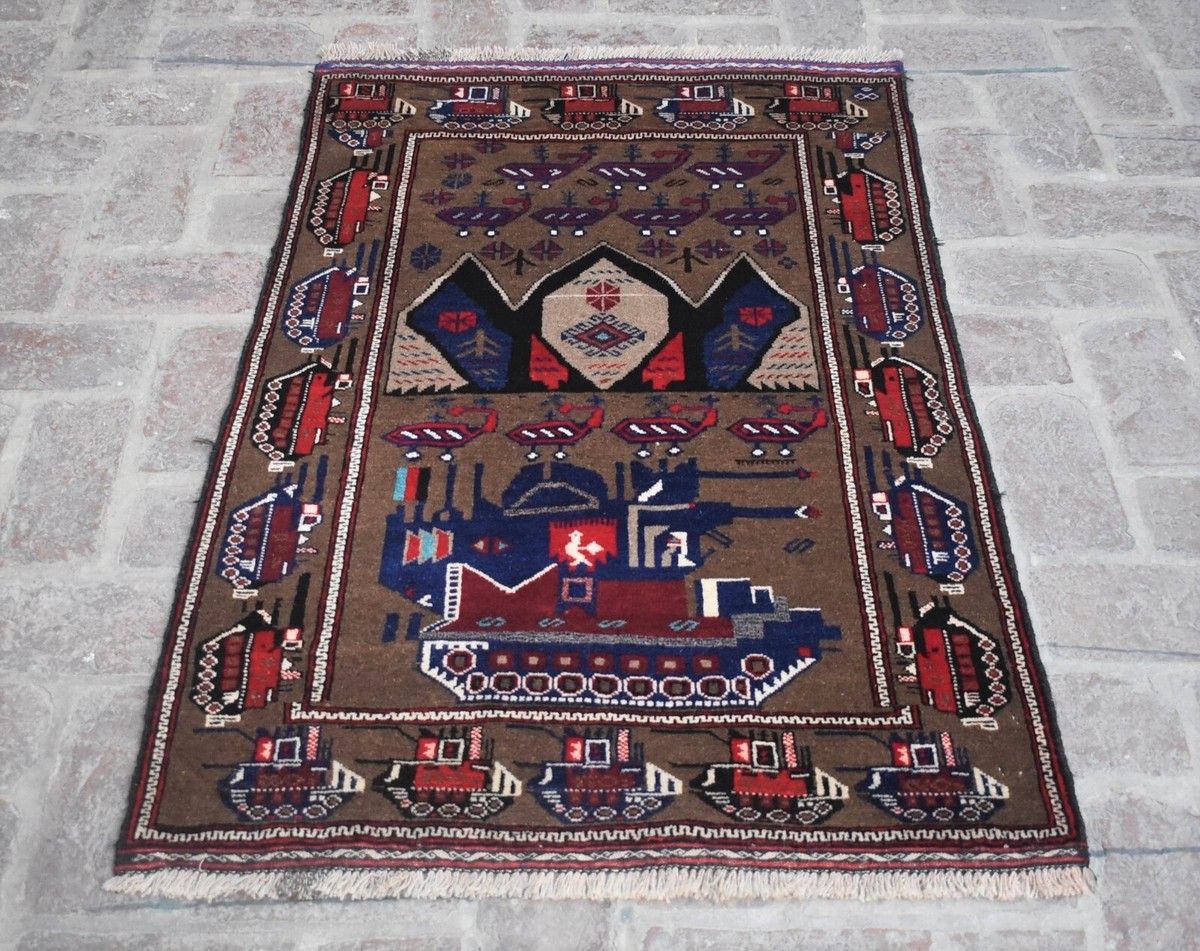Handmade Vintage Afghan Soviet War Carpet Persian Tribal
