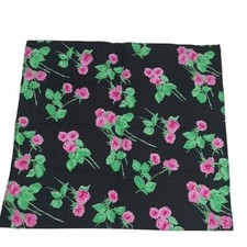 Vintage Floral Scarf Black Pink Rose Print Square 27x27 Retro Hair Neck Wrap