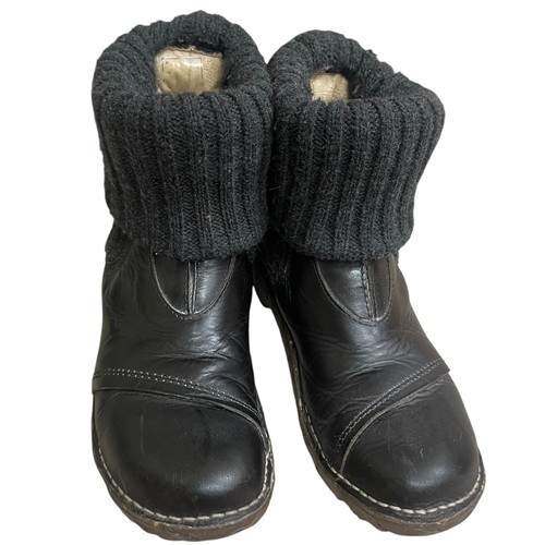 El Naturalista Yggdrasil Black Boots Leather Knit Cuff Ankle Boots Size 5 - Bild 2 von 12