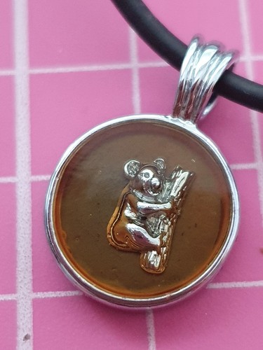 Silver Tone Koala mood change Pendant Black Rubber Cord Adjustable Necklace - Picture 18 of 24