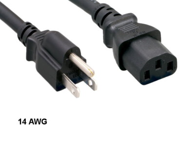 LOT10 15' Black Standard Power Cord NEMA 5-15P to IEC-60320-C13 14AWG 15A/125V