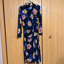 Maggy London Women's Black Floral Printed A-Line Knit Mock Neck Dress Size 8